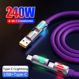 Cáp silicon USB Elough 240W 4 trong 1 Sạc nhanh Type C sang Type C Dây cáp dữ liệu sạc siêu nhanh có đèn LED