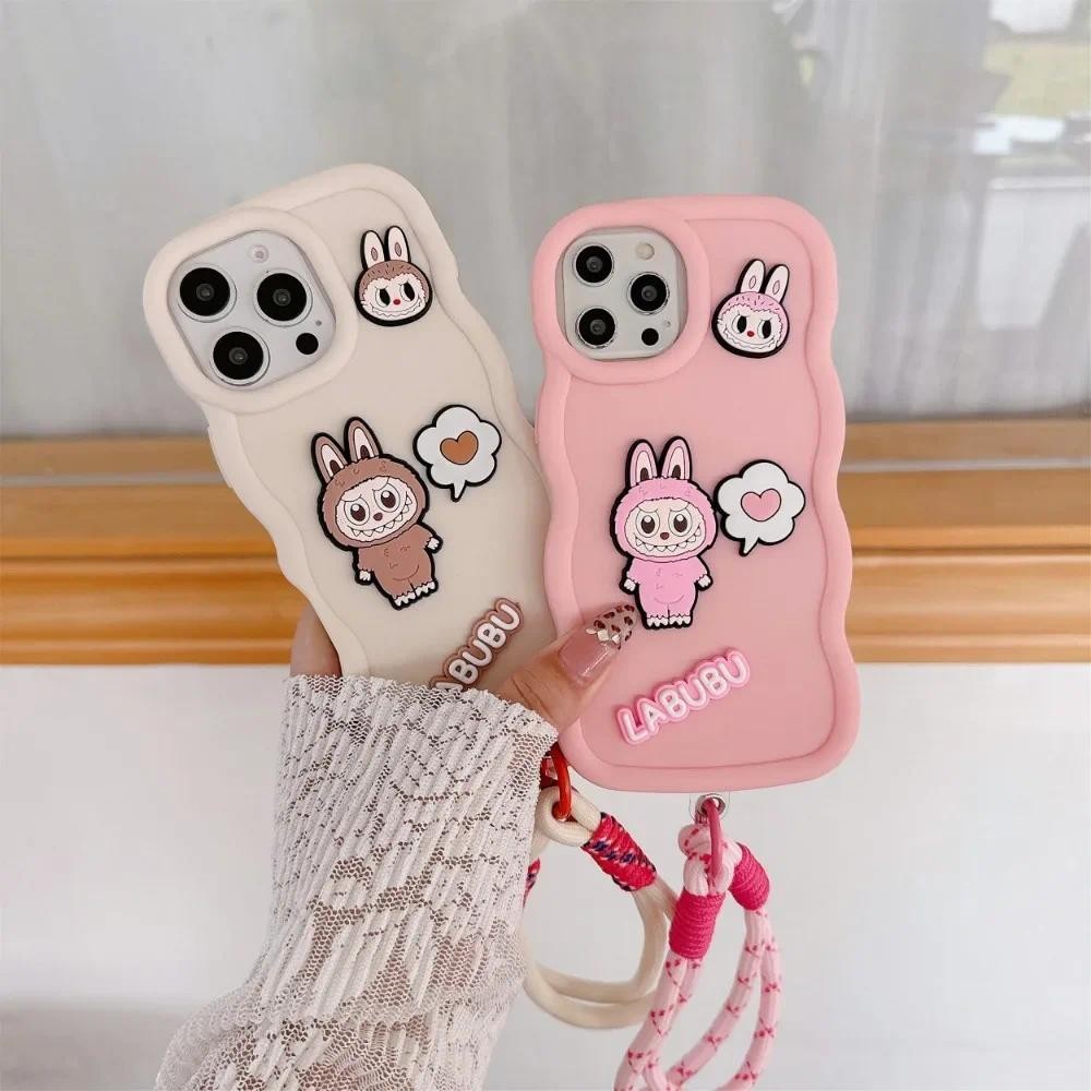 Ốp Điện Thoại Dây Đeo Cổ Tay Hoạt Hình Dễ Thương Cho IPhone 16 15 14 13 12 11 Pro Max XS X XR 7 8 Plus Silicon Mềm Bảo Vệ