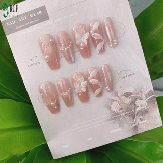 Móng tay giả ren với bột lung linh Chống Chip Móng tay giả chống nhòe cho nữ trang điểm tay hợp thời trang