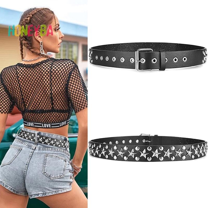 < Honeyba > Đinh Tán Rỗng Viên Đạn Trang Trí Dây Da Thời Trang Đính Đá Goth Có Thể Điều Chỉnh Nữ Punk Đai Đen