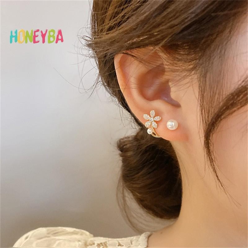 < Honeyba > 1 Đôi Bông Tai Đính Hoa Ngọc Trai Giả Hàn Quốc Pha Lê Thời Trang Nữ Trang Sức Thanh Lịch Tiệc Hàng Ngày Bông Tai Đuôi Cá Với Ngọc Trai Bốn Móng Vuốt Tai Hàng Bông Tai Quà Tặng