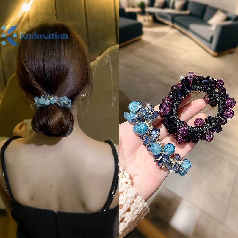 Kudosation Sáng Bóng Pha Lê Dệt Tóc Cao Đuôi Ngựa Thanh Lịch Dây Cao Su Dây Buộc Tóc Sang Trọng Phụ Kiện Tóc Dây Buộc Tóc Co Giãn Tóc