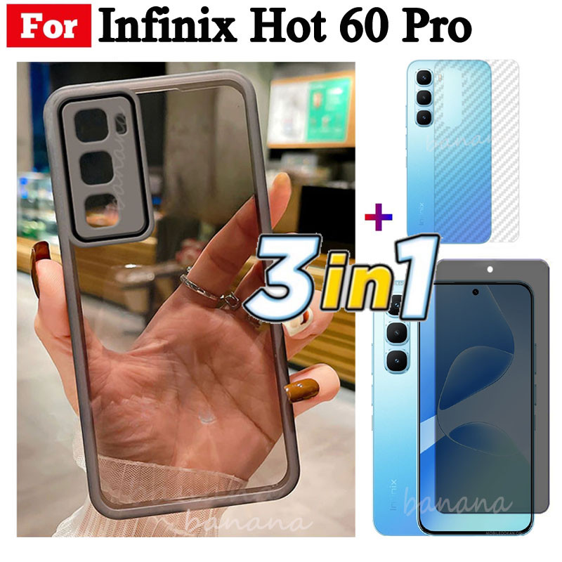 3 trong 1 Infinix Hot 60 Pro Hot 60i Hot 60 TPU Mềm Silicon Trong Suốt Vỏ Điện Thoại Có Camera Bảo Vệ Mặt Sau + Kính Cường Lực Riêng Tư + Phim Mặt Sau