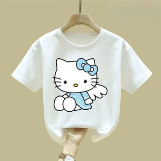 2025 Áo thun trẻ em hoạt hình Hello Kitty Loose Fit Summer Tee cho bé trai và bé gái Thiết kế dễ thương