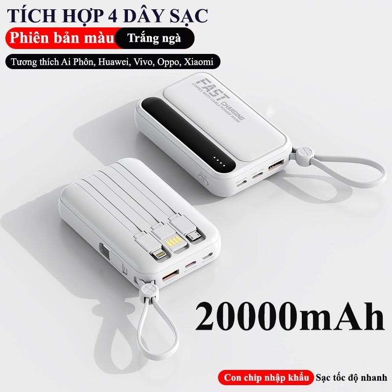 Bộ sạc nhanh combo dây sạc 20000mAh tích hợp 4 dây sạc tiện lợi sạc cùng lúc nhiều thiết bị nhỏ gọn tiện lợi