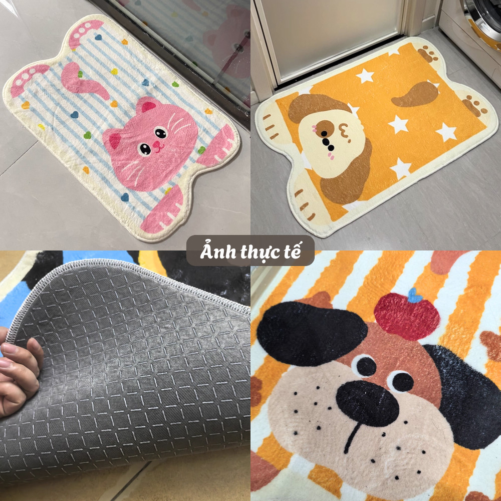 Thảm Lau Chân Nhà Tắm Cashmere Lông Cừu Siêu Thấm Hút Họa Tiết Hình Thú Dễ Thương Decor Phòng Tắm