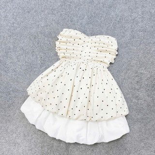 Set đồ bigsize nữ 2 món gồm áo kiểu cúp ngực chấm bi có dây trong và váy bí dáng xòe bồng có lưng chun - SET(A186+CV413)