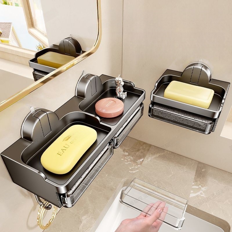 Đĩa xà phòng mới bằng nhựa, Cốc hút hấp phụ mạnh, Hộp đựng xà phòng không đục lỗ, Giá xả xà phòng chậu rửa