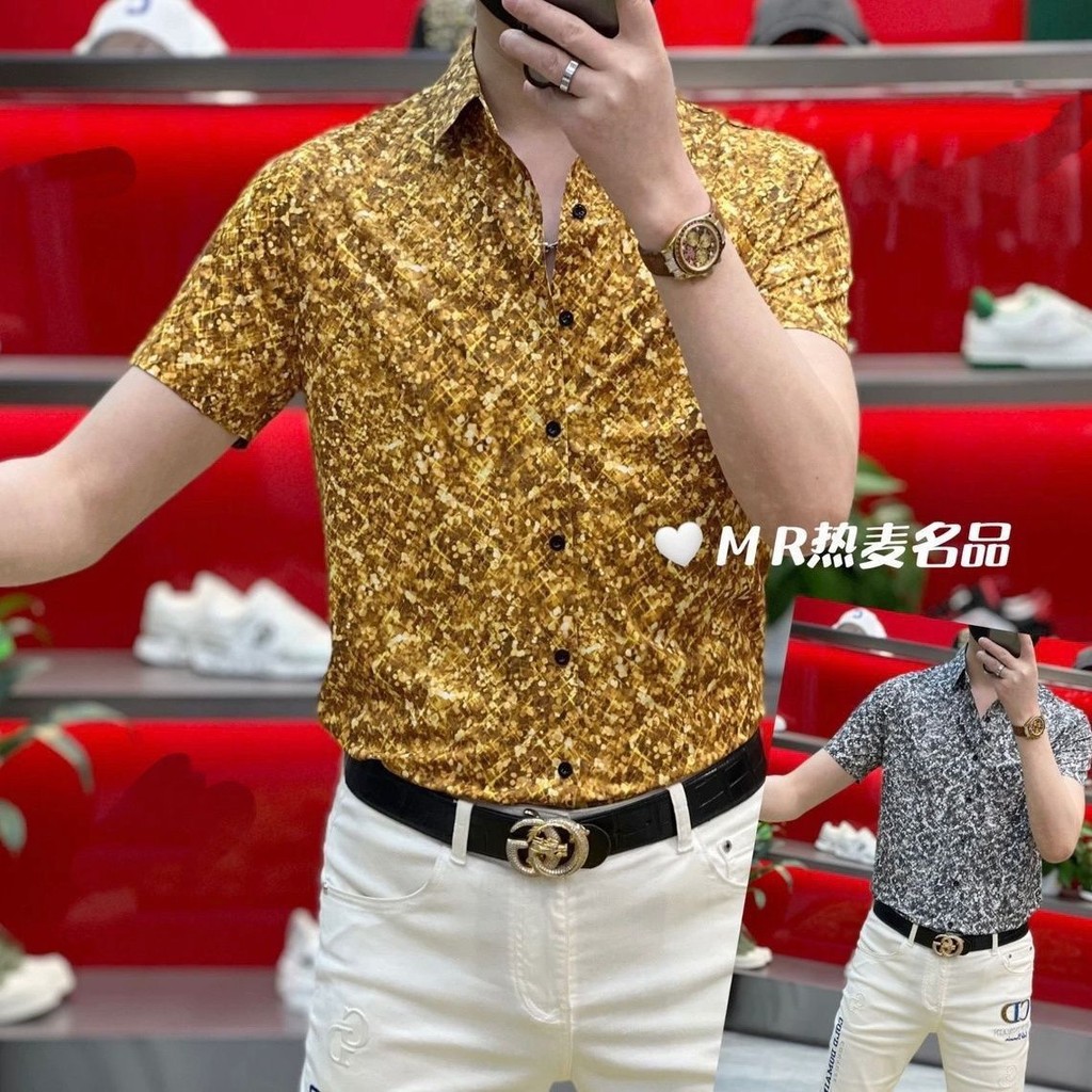 Mùa Hè 2025 Mới Tay Ngắn Thời Trang Nam Slim fit Cổ Áo Sơ Mi Nam