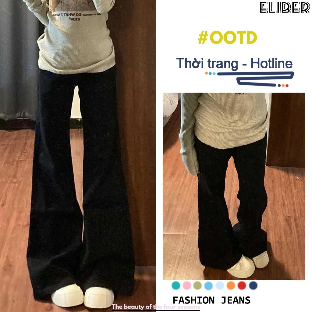 ELIBER- Quần Bò Nữ Ống Rộng Cạp Trễ Rộng Rãi Rộng Rãi Cạp Thấp Hot Girl ...