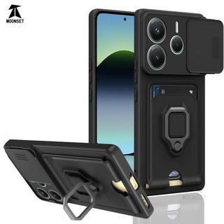 Dành Cho Redmi Note 14 4G Ốp Lưng 4 Trong 1 Trượt Camera Bao Đựng Thẻ Đứng Vuông Freebie Dây Chống Sốc Chống Rơi Mỏng Mềm TPU Cover
