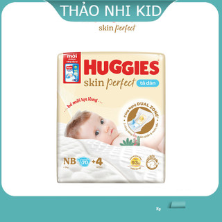 Tã/bỉm dán sơ sinh Huggies Skin Perfect NB70+6/S54+6/S80+2/M76+3 miếng với 2 vùng thấm giảm kích ứng da