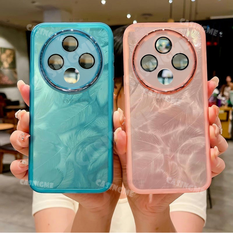 Oppo Reno12 F 5G 2024 Vỏ mềm silicon họa tiết lông vũ lấp lánh cho Oppo Reno 12F 5G 12 F Reno12F Reno12 12 F 4G 5G Vỏ điện thoại chống sốc Vỏ bảo vệ ống kính máy ảnh