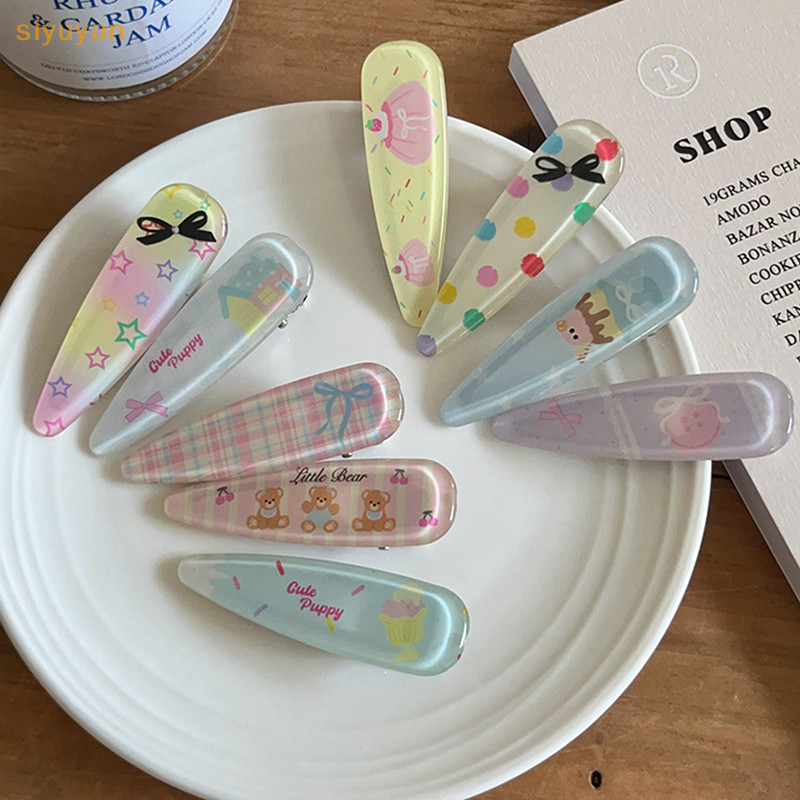 Siyuyan 3 Cái / bộ Kẹo Màu Tóc Nổ Kẹp Mùa Hè Kẹp Tóc Acrylic Barrette Tóc Bên Kẹp Cho Bé Gái Phụ Kiện Tóc VN