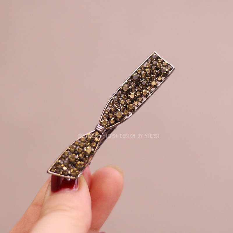 Mauropoli Kẹp tóc đính đá kim loại đen, kẹp mỏ vịt tinh tế, mũ đội đầu, nơ