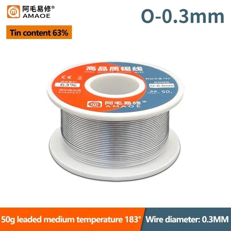 Dây hàn lõi nhựa AMAOE 50g Độ tinh khiết cao Sn63% Pb37% 183°C Điểm nóng chảy Dây thiếc hàn 0,3 / 0,4 / 0,5 / 0,8mm Dây hàn