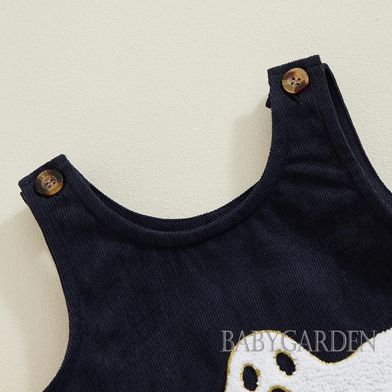 Baga-6month-4years Trẻ Em Bé Halloween Tổng Thể Jumpsuit Ma Thêu Muỗng Cổ Không Tay Áo Liền Quần