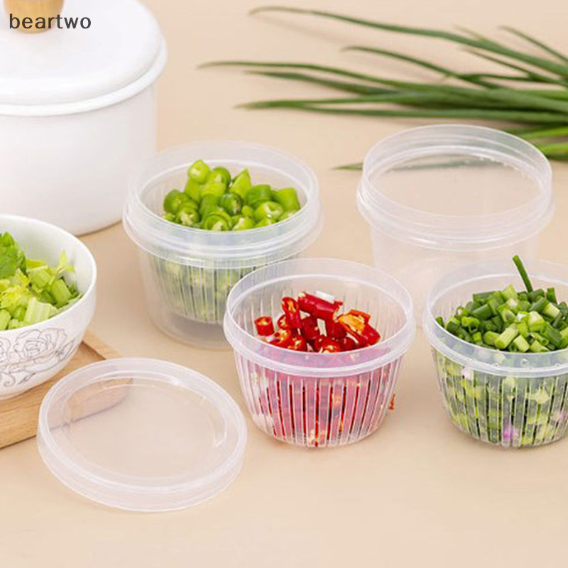 < Beartwo > Hộp Bảo Quản Tủ Lạnh Nhà Bếp Hộp Giữ Tươi Giỏ Đựng Thực Phẩm Rau Củ Xả Kín Sắc Nét Hai Lớp Tròn Đẹp