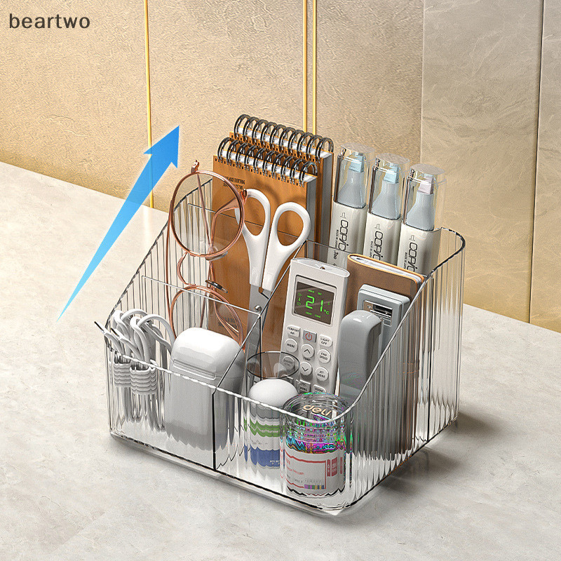 < Beartwo > Hộp lưu trữ năm lưới để bàn, Bàn trang điểm Acrylic hình thang trong suốt, Hộp đựng môi và mỹ phẩm gia dụng đẹp