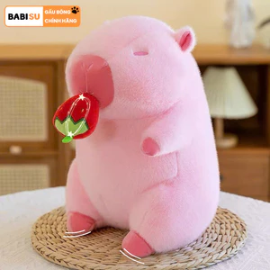 Capybara Dâu Tây Capybara Hồng Kéo Dâu Tây Dễ Thương Gấu Capybara Màu Hồng Mũi Dâu Tây Chất Liệu Vải Lông Cao Cấp