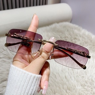 Kính râm vuông không khung Nhiều màu sắc Nam Nữ Retro Da Báo Head Kính râm kim loại