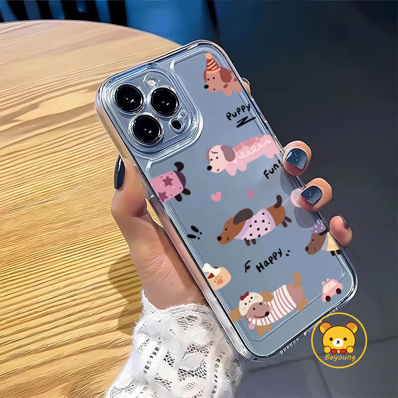Happy Xúc Xích Chó Dachshund Ốp Lưng Điện Thoại Samsung Galaxy M35 M15 M55 A55 A35 M13 M14 M23 F23 F15 C55 M13 M30s M21 M31 M21s F41 M31s M33 M34 F34 5G 4G Puppy Vỏ Mềm Trong Suốt