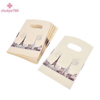 < zhuliye789 > 100 cái / lốc Túi đóng gói tháp Eiffel màu hồng Túi mua sắm bằng nhựa có tay cầm,