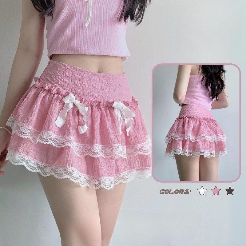Sét 3 món (E nguyệt)  Chân váy ngắn nữ phối ren +áo ống thêu nơ+ áo khoác ren phòng cách điệu đà nữ tính - CV060