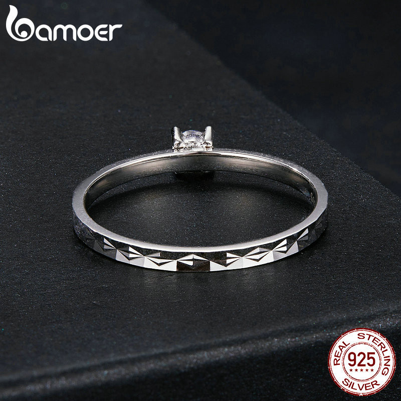 Bamoer 925 Sterling Sliver Ring Lấp Lánh Moissanite 0.1CT Trang Sức Quà Tặng Cho Nữ