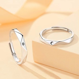 S925 Bạc Mặt Trời Mặt Trăng Cặp Đôi Nhẫn Kim Cương Không Đều Nam Nữ Nhẫn Cặp Đôi Quà Tặng Ngày Lễ Tình Nhân