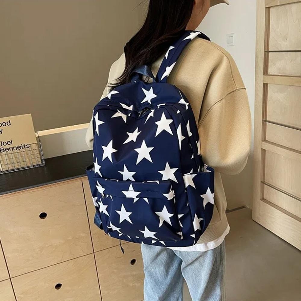 Ba Lô Nữ HOBBYIN, Ba Lô Học Sinh Dung Tích Lớn In Hình Ngôi Sao, Túi Đeo Vai Đa Năng Chống Thấm Nước Nylon Thời Trang Ngoài Trời