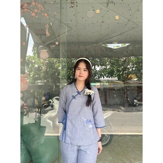 cổ tim nơ vân mây, set đồ thời trang nữ đi chùa cao cấp Top Áo