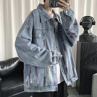Áo khoác denim nam Gksss Nhật Bản phong cách Harajuku dáng rộng thiết kế graffiti giản dị áo khoác