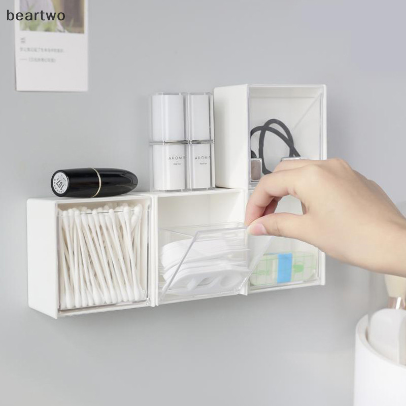 < Beartwo > 1 / 2 Chiếc Treo Tường Hộp Bảo Quản Dính Nhỏ Trang Sức Hộp Đựng Nhựa Chống Bụi Phòng Tắm Tổ Chức Cho Khăn Bông Trang Điểm Đẹp