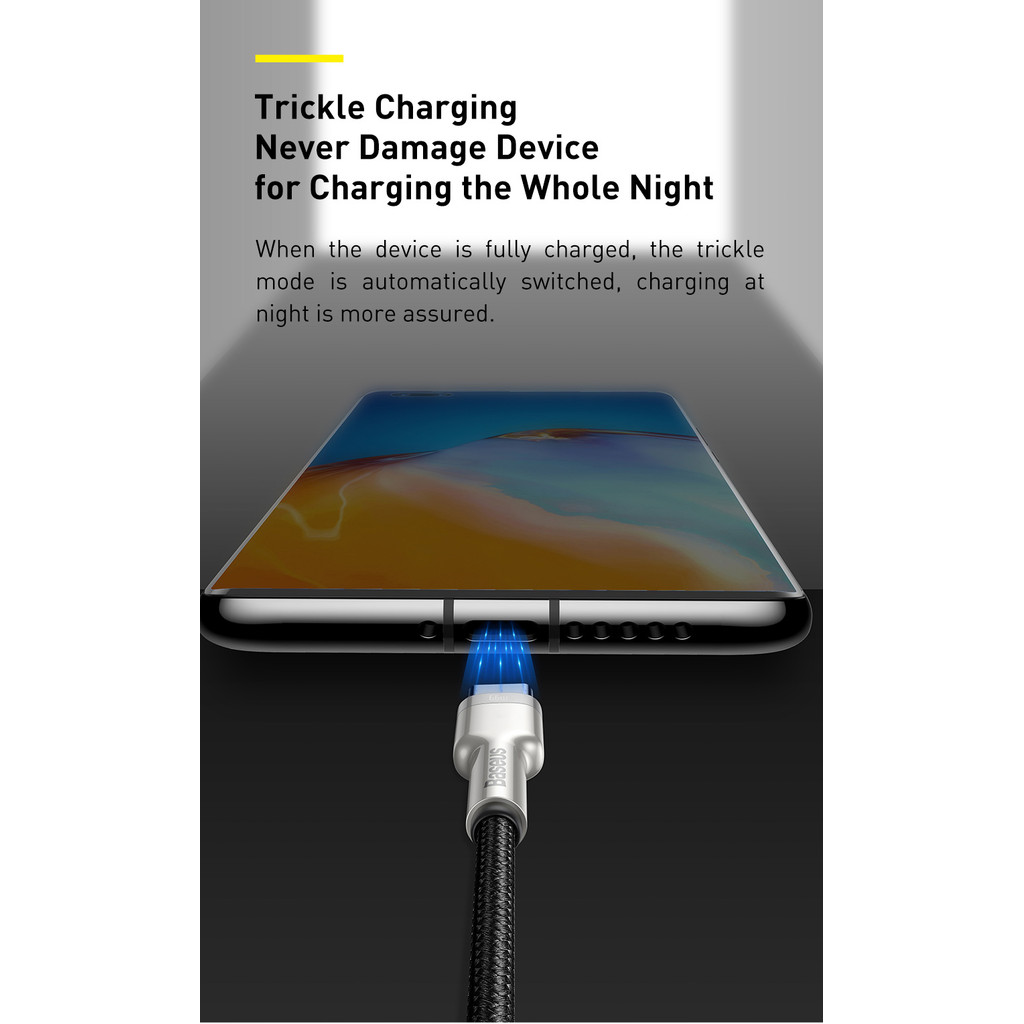 Cáp USB to Type-C Baseus 6A 66W – Sạc Nhanh và Truyền Dữ Liệu 480Mbps cho Huawei Mate 40 Pro và P30 Pro
