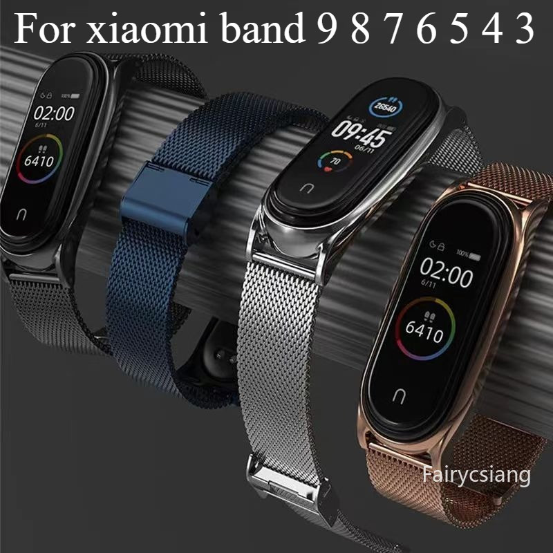 Dây kim loại sang trọng thay thế cho Xiaomi Mi Band 10/9/8/6/5/3/4 NFC, đeo từ tính