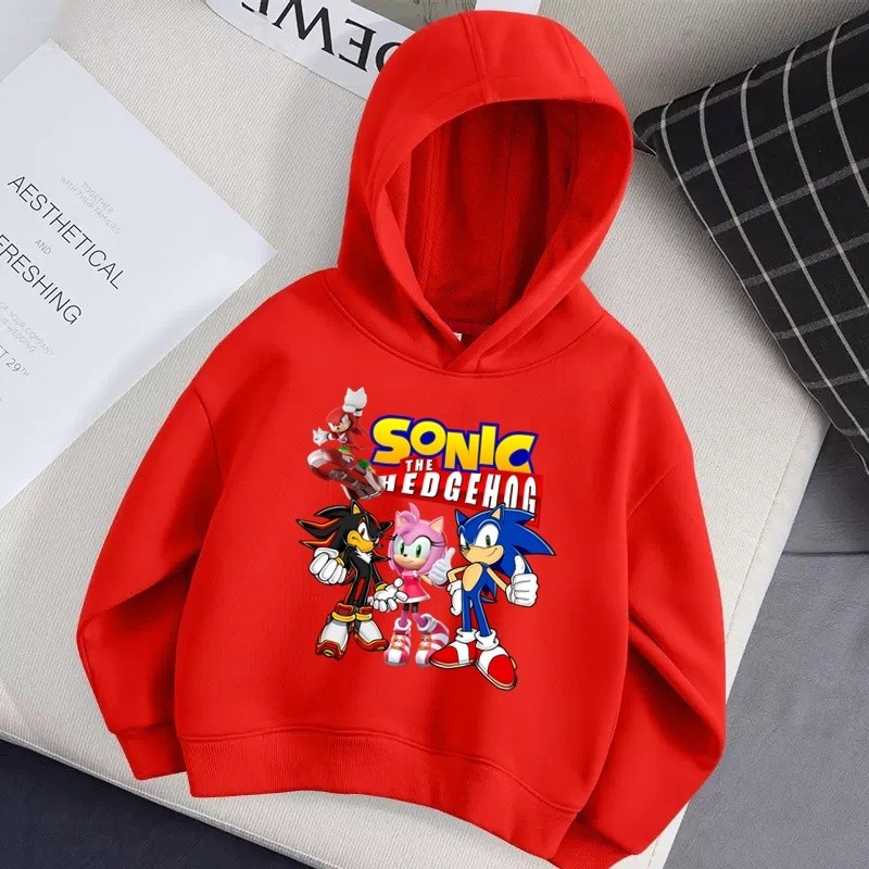2024 Áo Hoodie Mùa Thu/đông in hình hoạt hình Sonic cho bé trai áo hoodie thời trang dáng rộng cho trẻ em