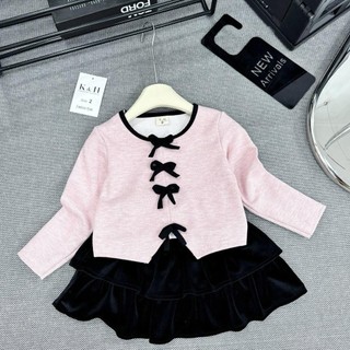 S459-[tomnaukids] Set áo thun dài tay phối nơ phối chân váy cho bé gái Size từ 8-30Kg