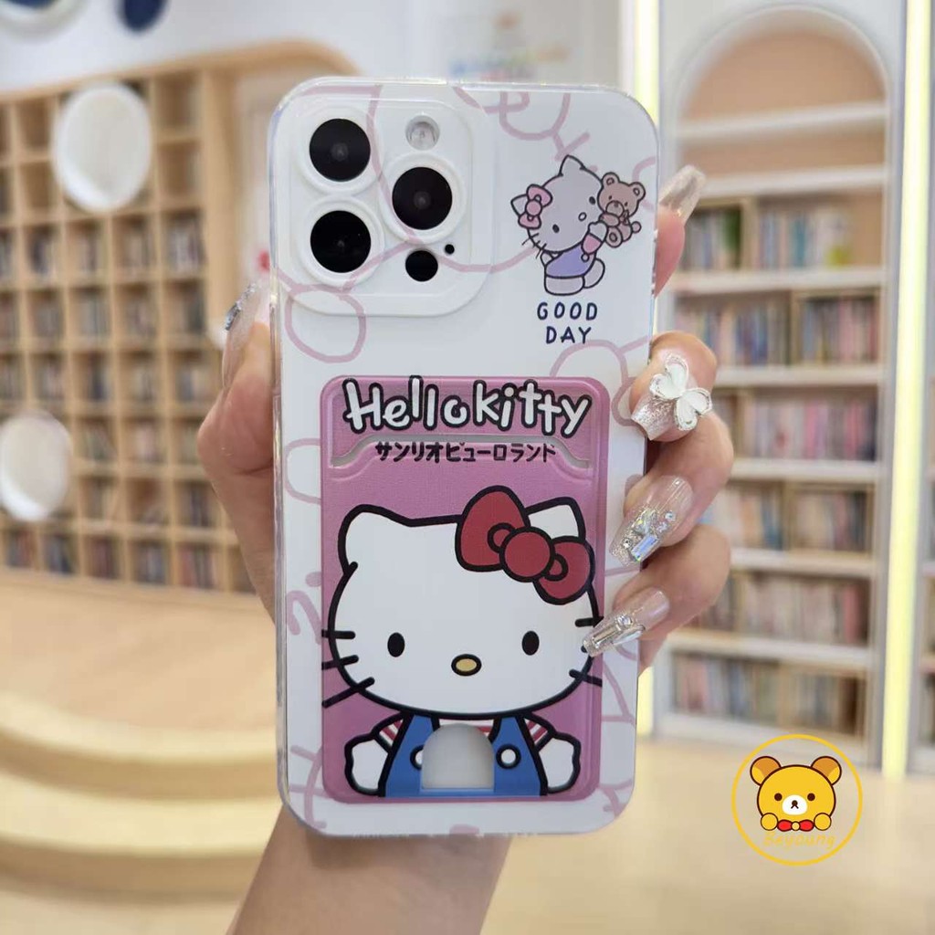 Vỏ gói thẻ Hello Kitty dễ thương cho Samsung Galaxy S24 S23 S22 Plus Ultra S23 FE F12 A30 F22 J7 Pro Prime 2017 Vỏ điện thoại mềm trong suốt chống rơi