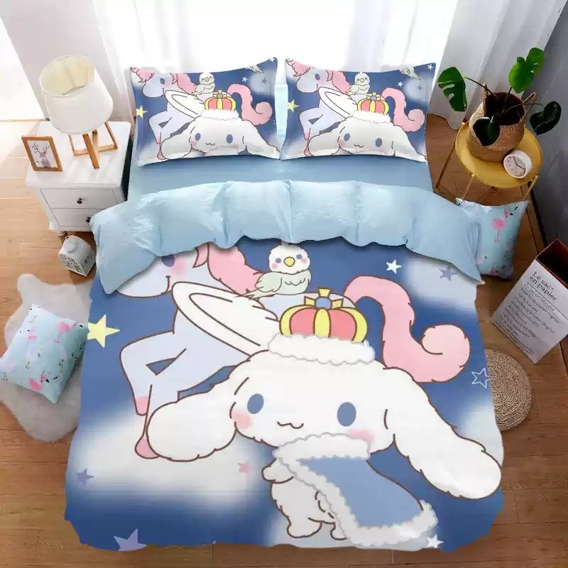 Ps1 Sanrio Cinnamoroll Hoạt Hình 3IN1 Ga Trải Giường Chăn Gối Chất Lượng Cao Cấp Bộ Chăn Ga Gối Phòng Ngủ Gia Đình Có Thể Giặt Được