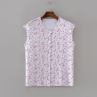 Trung Niên Người Cao Tuổi Vest Cotton Nguyên Chất Nữ Áo Lót Cardigan Nút Trước Bà Già Bà Ngoại Plus Mỡ Không Tay Homewear Bộ Đồ Ngủ MH01M