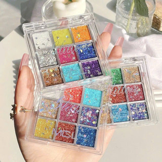 Bảng Phấn Mắt 9 Màu Sequin, Khay Nhũ Mắt Kim Tuyến Trang Điểm Lấp Lánh HaminStore