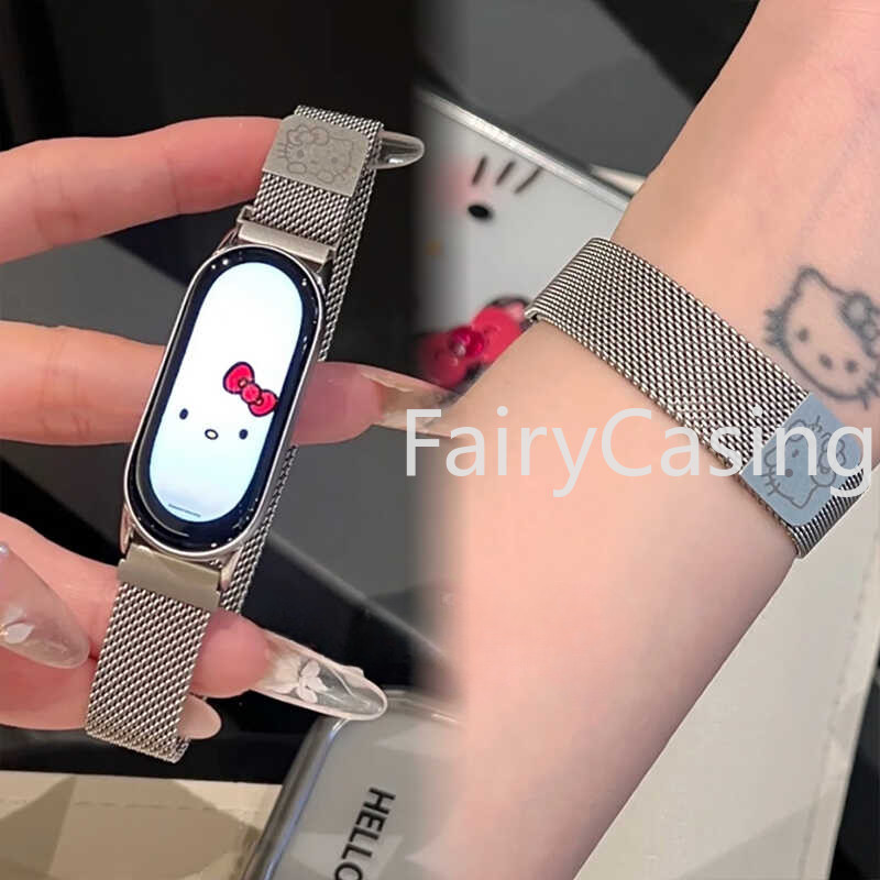 Khắc In Dây Đeo Cho Xiaomi Mi Band 10 8 9 7 6 5 4 3 Vòng Tay Nữ Bé Gái Thời Trang Lưới Kim Loại Đồng Hồ Phụ Kiện Thay Thế Miband 7 8