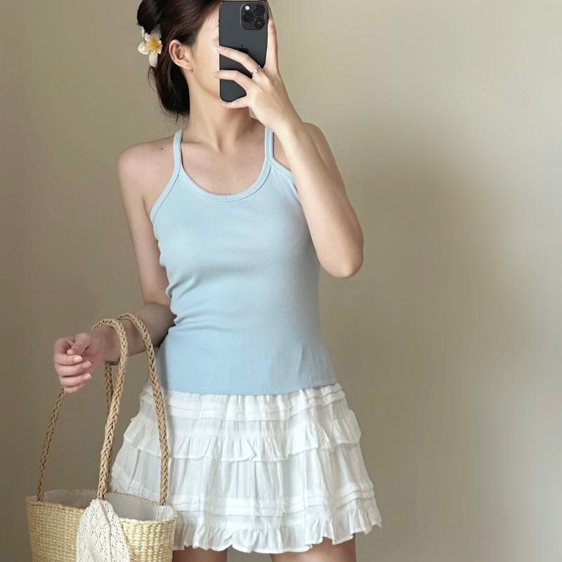 Áo hai dây nữ trơn basic thun gân dáng vừa phong cách đơn giản dễ phối đồ - A293 Women Top Voi