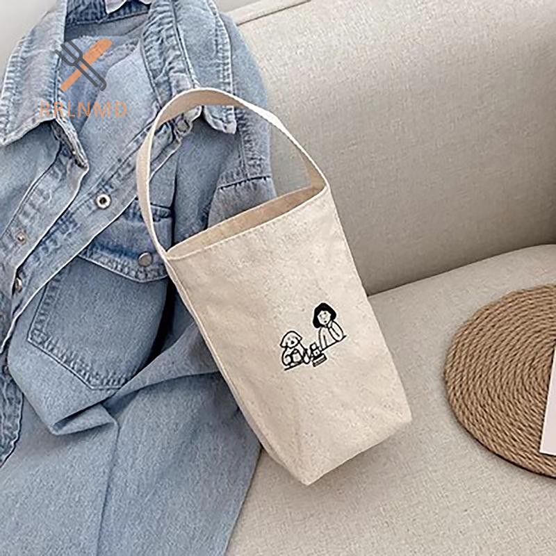 Rrlnmd Túi Tote Di Động Cốc Nước Đựng Chai Cà Phê Trà Sữa Túi Vải Eco Mini Lưu Trữ Túi Xách Nhỏ Túi Rượu Vang Đỏ MỚI