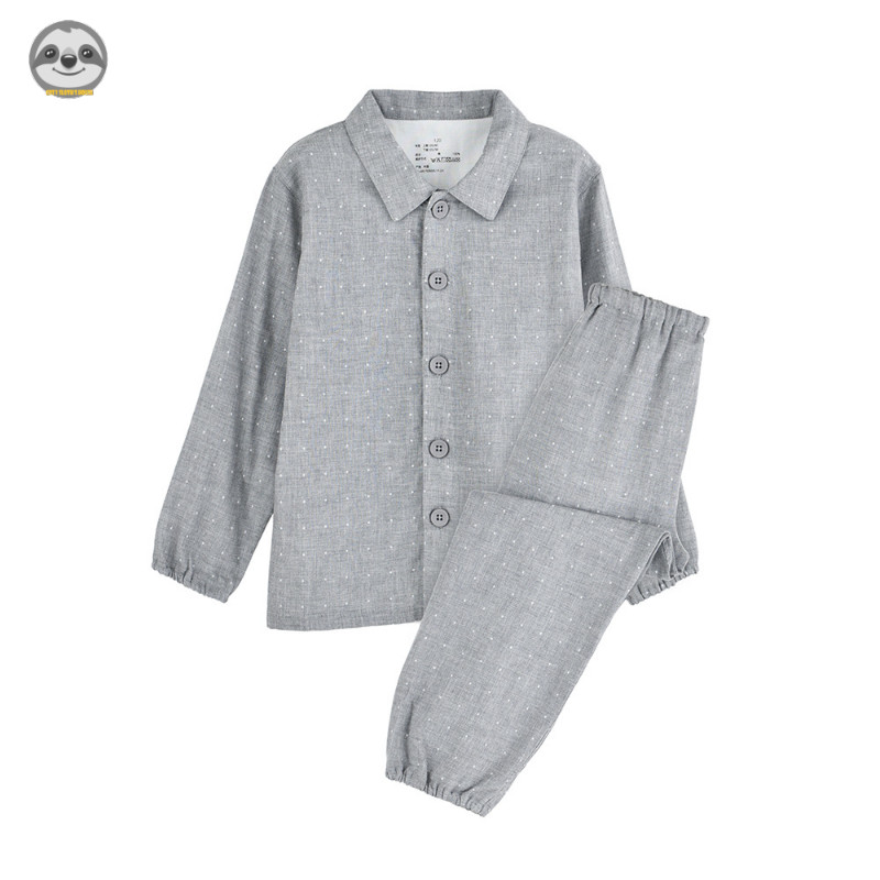 Phong cách Nhật Bản Muji Style / Bộ đồ ngủ Cotton màu hỗn hợp dành cho trẻ em / Đồ mặc nhà bằng sợi hai lớp liền mạch / Bộ đồ ngủ miệng co giãn cho bé trai bé gái