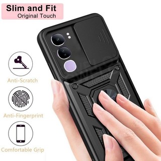 Ốp Điện Thoại Cho Vivo Y21d Y31 Y04 Y04S Y29S Y29T Y11d Y21 5G 4G 2025 Thời Trang Kim Loại Giáp Vòng Giá Đỡ Đẩy Kéo Camera Bảo Vệ Chống Sốc Vỏ Cứng
