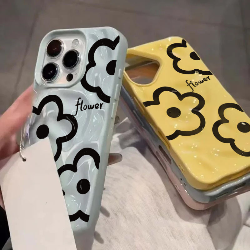Ốp Điện Thoại Silicon Mềm Sóng Gấp Họa Tiết Cho iPhone 11 16 15 14 13 12 Pro Max 14 15 Plus Ba Hoa Nhỏ Chống Sốc Bao