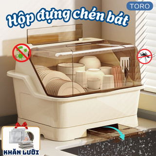 Hộp Đựng Chén Bát Có Nắp Đậy Kín Chống Bụi, Giá Úp Bát Đĩa Nhà Bếp Tích Hợp Khay Đựng Đũa Thông Minh