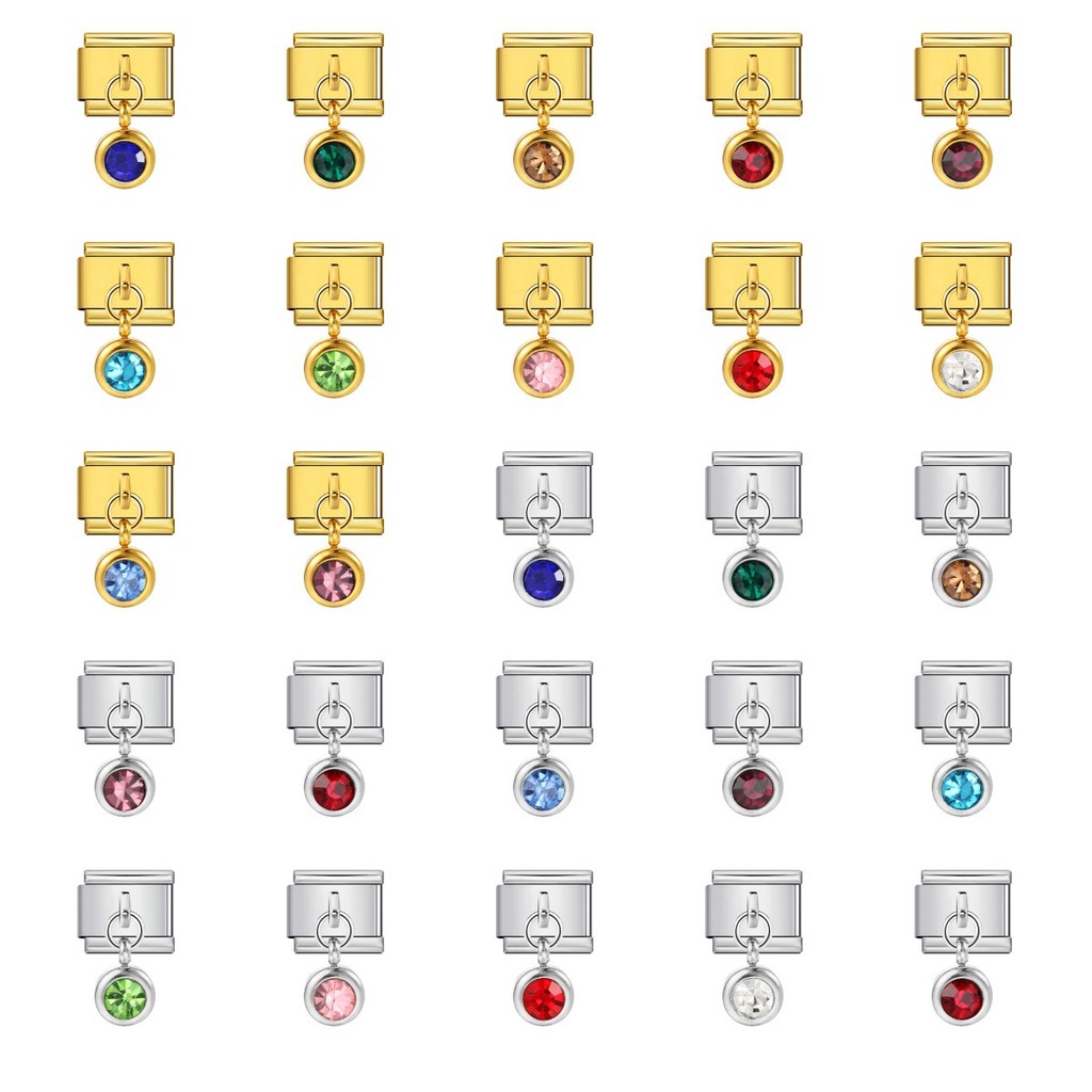 Mặt dây chuyền birthstone tròn, móc thép titan, phụ kiện thời trang đa năng
